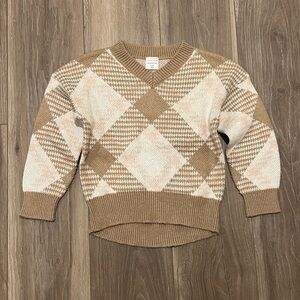 abercrombie kids V-Neck Argyle Sweater in Brown/Pink/Cream